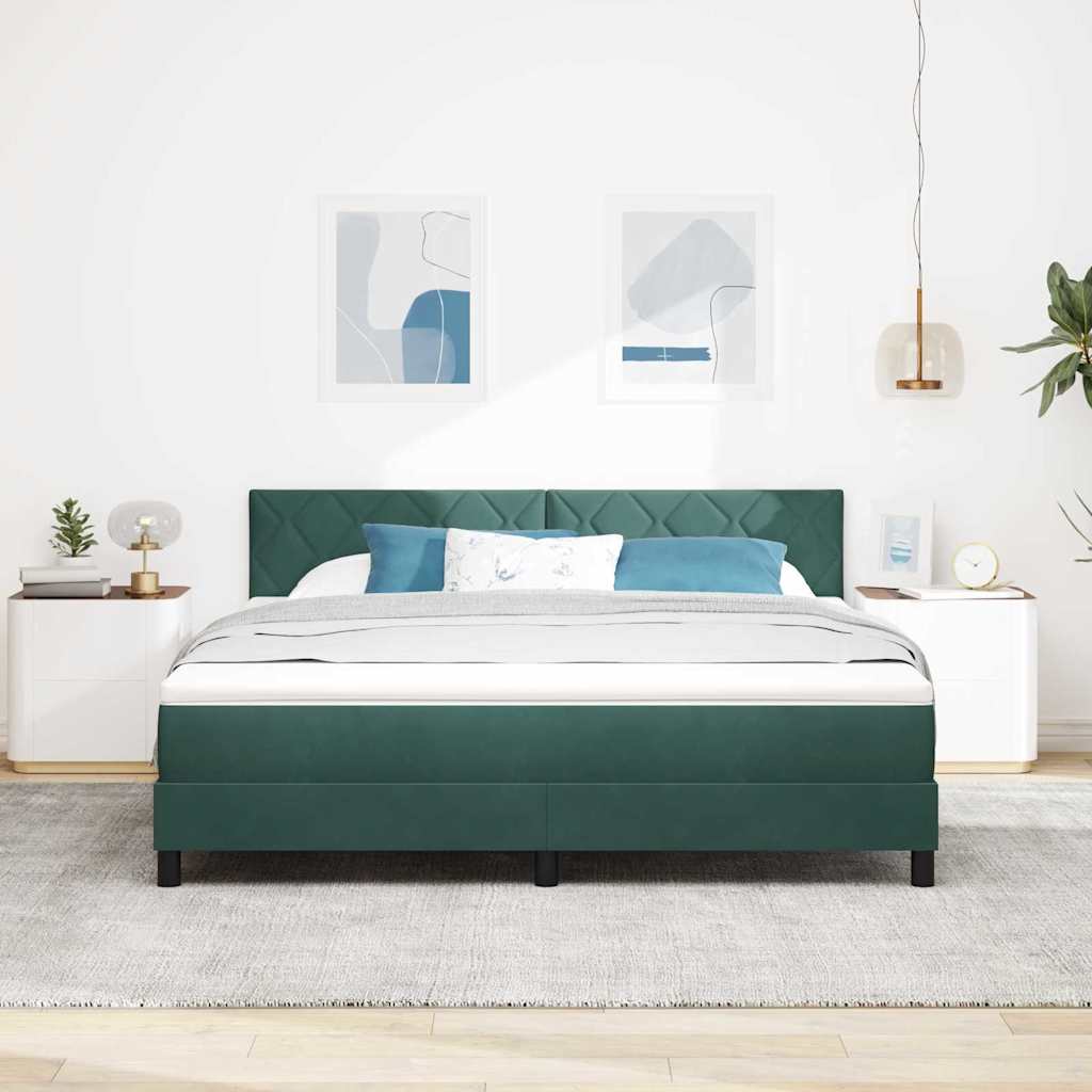 Lit à ressorts avec tête de lit Vert foncé 180 x 200 cm Velours