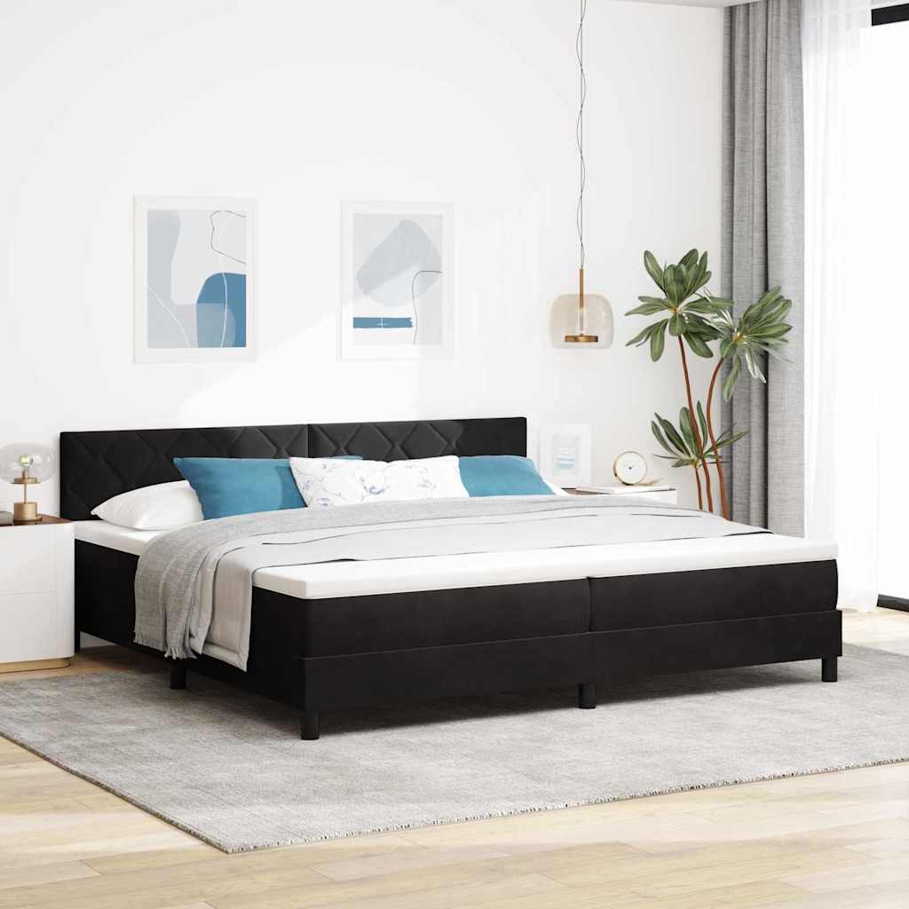 Lit à ressorts avec matelas Noir 200 x 200 cm Velours - XIOS