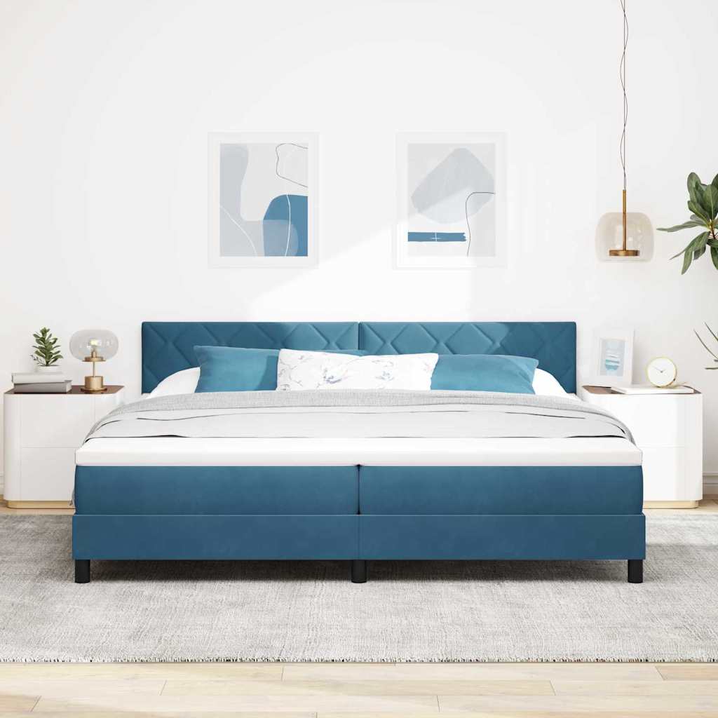 Lit à ressorts avec matelas Bleu foncé 200 x 200 cm tissu - XIOS