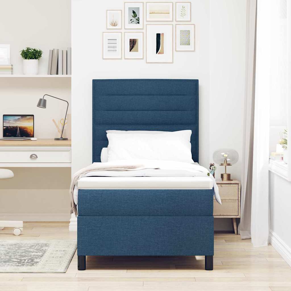 Lit à ressorts avec matelas Bleu 90 x 200 cm tissu - XIOS