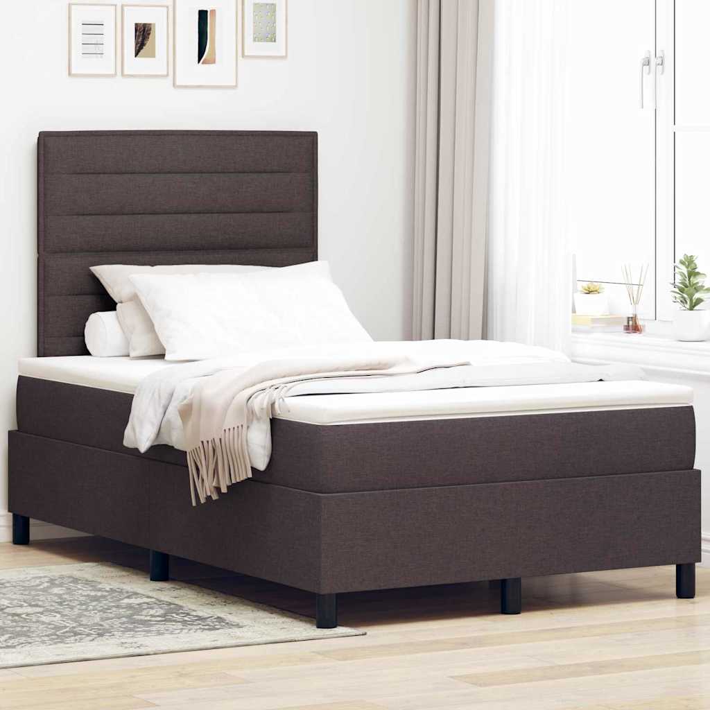 Lit à ressorts avec matelas Marron foncé 120 x 200 cm tissu - XIOS