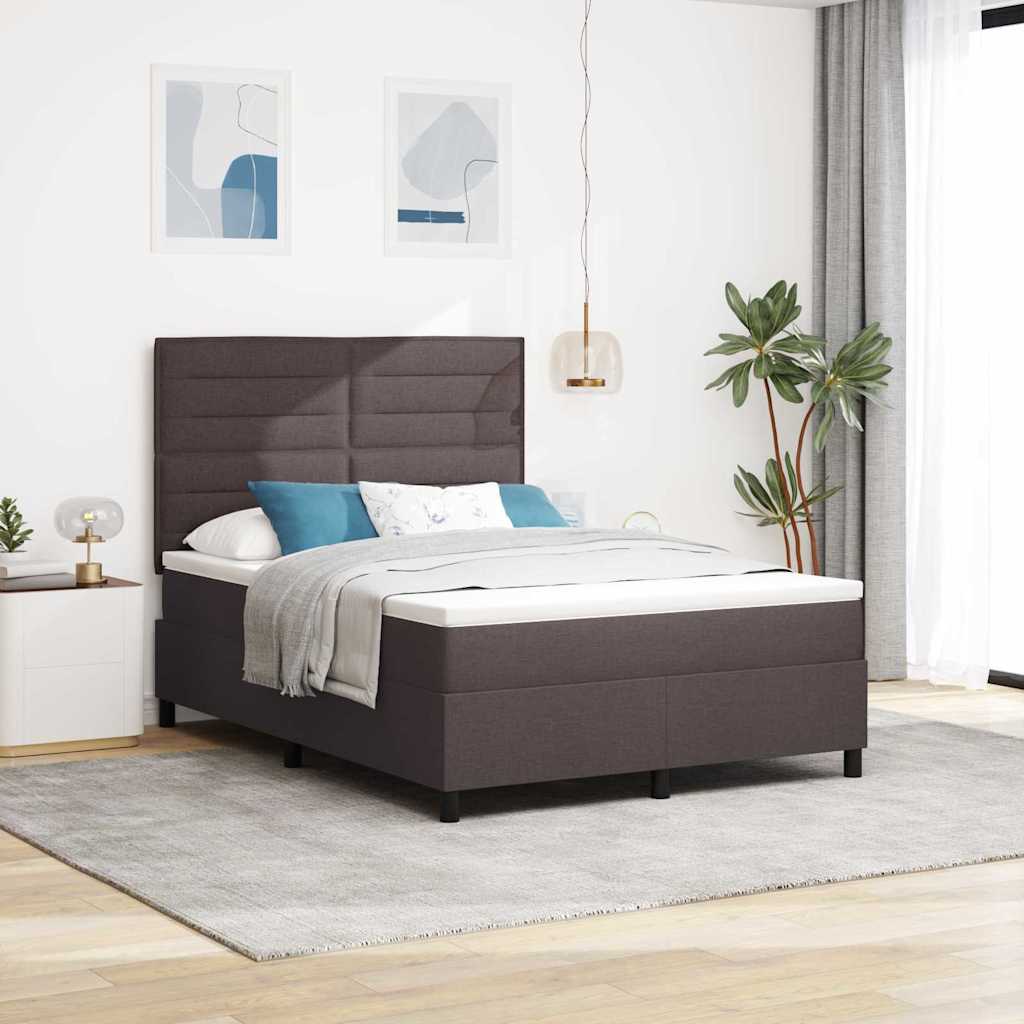 Lit à ressorts avec matelas Marron foncé 160 x 200 cm tissu