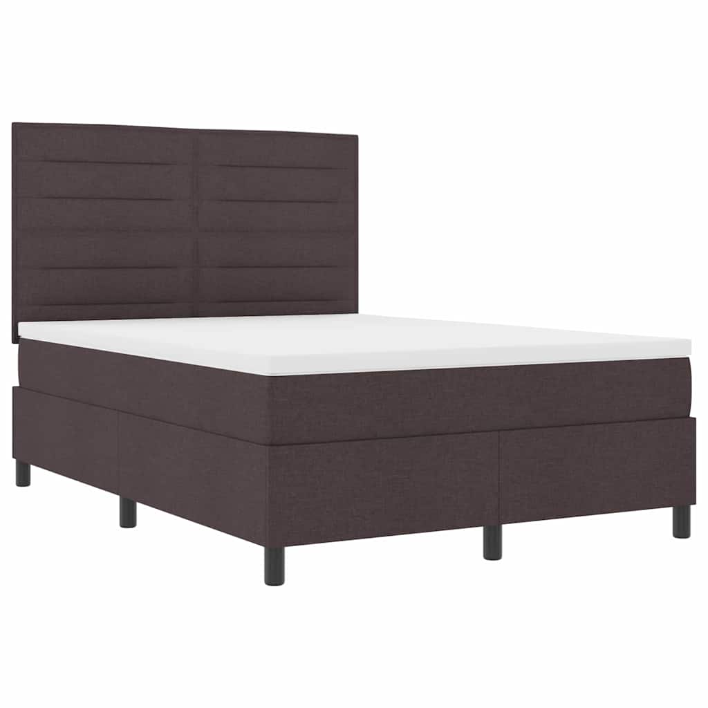 Lit à ressorts avec matelas Marron foncé 160 x 200 cm tissu