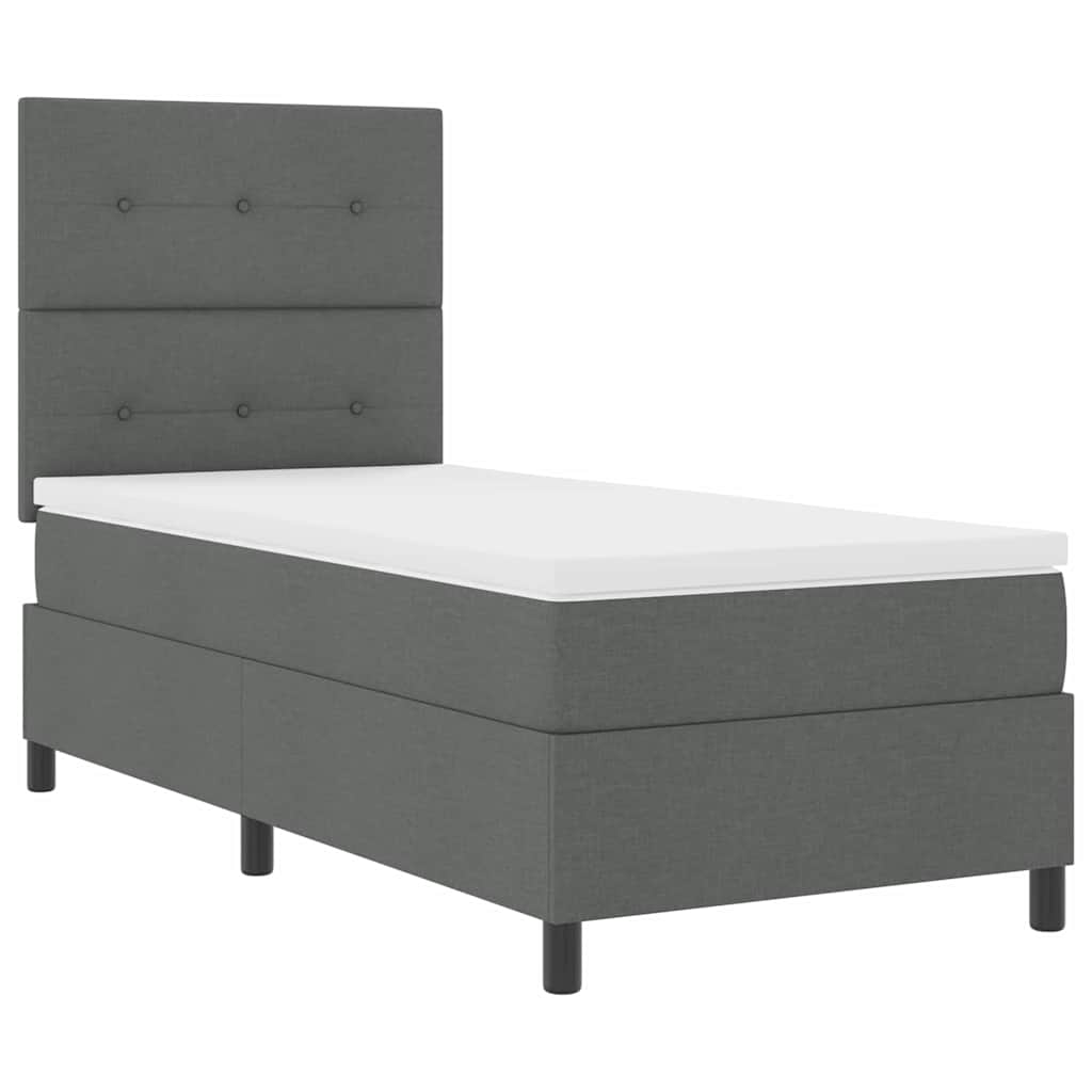 Lit à ressorts avec tête de lit Gris foncé 90 x 190 cm tissu