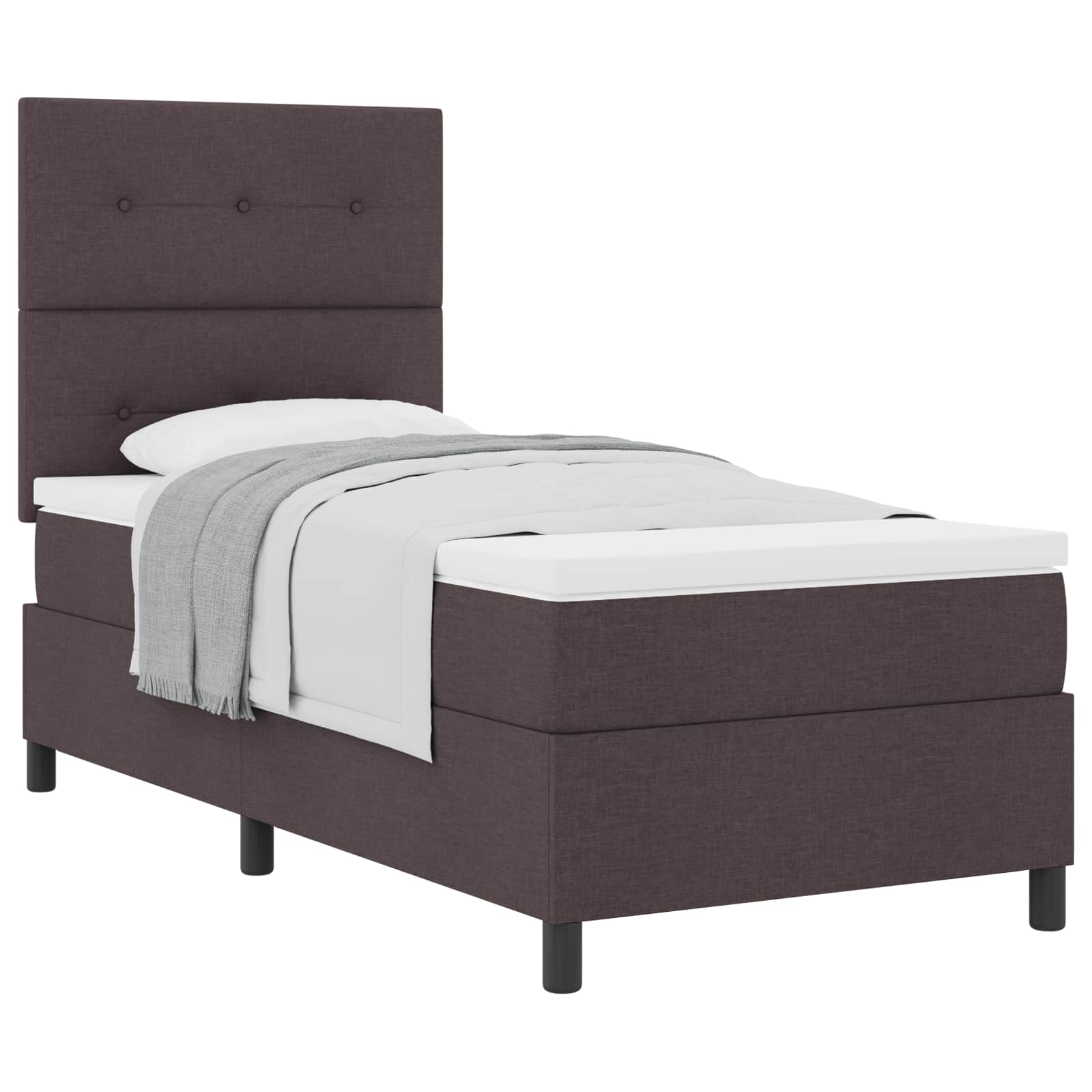 Lit à ressorts avec tête de lit Marron foncé 90 x 190 cm tissu