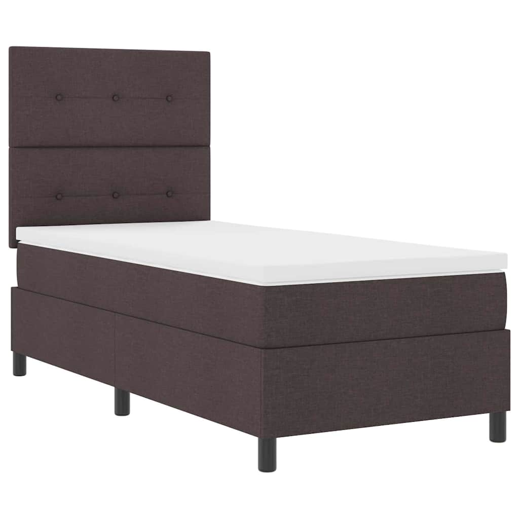 Lit à ressorts avec tête de lit Marron foncé 90 x 190 cm tissu