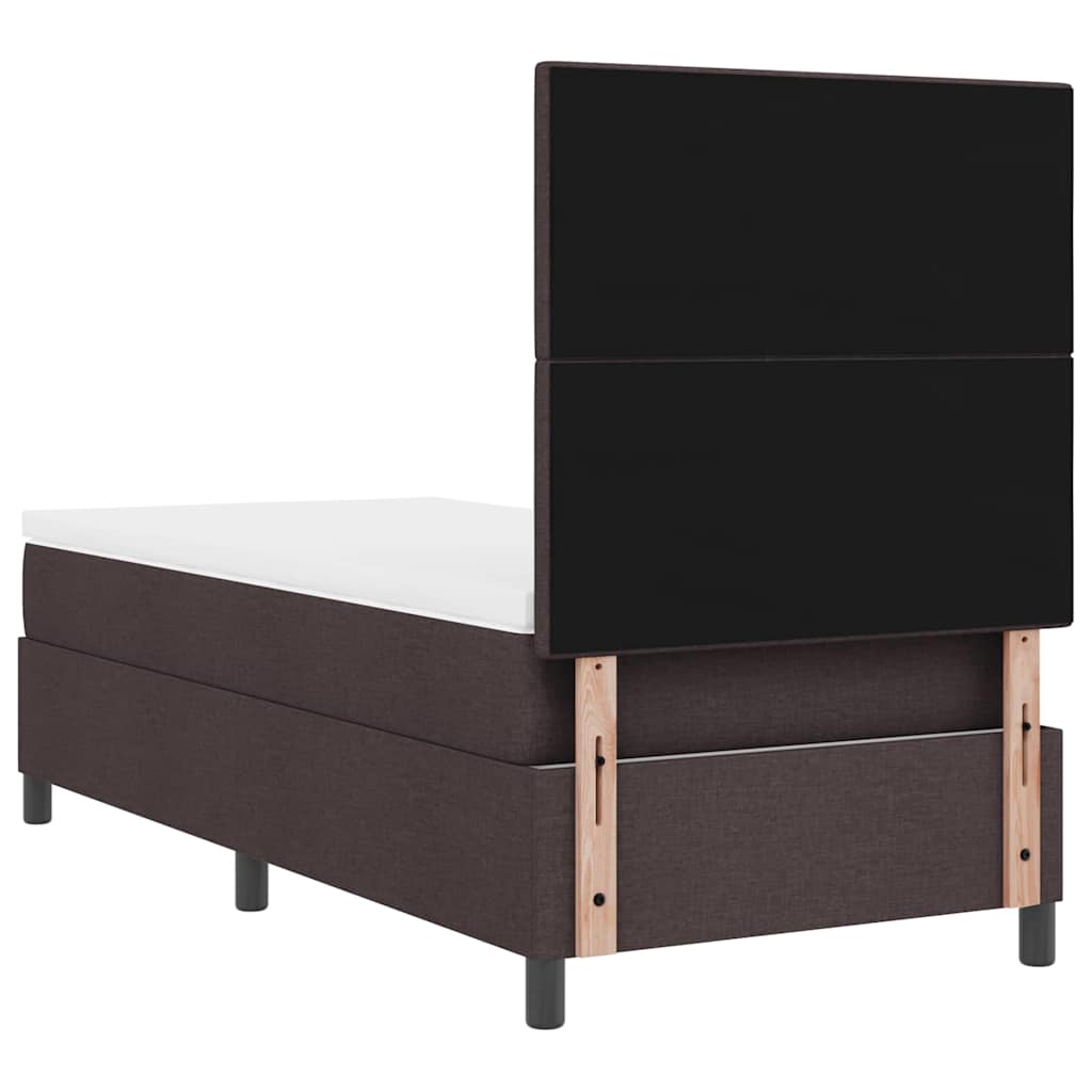 Lit à ressorts avec tête de lit Marron foncé 90 x 190 cm tissu