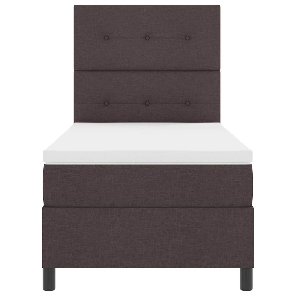 Lit à ressorts avec tête de lit Marron foncé 90 x 190 cm tissu