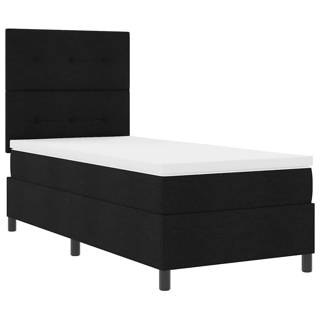Lit à ressorts avec matelas Noir 90 x 200 cm tissu