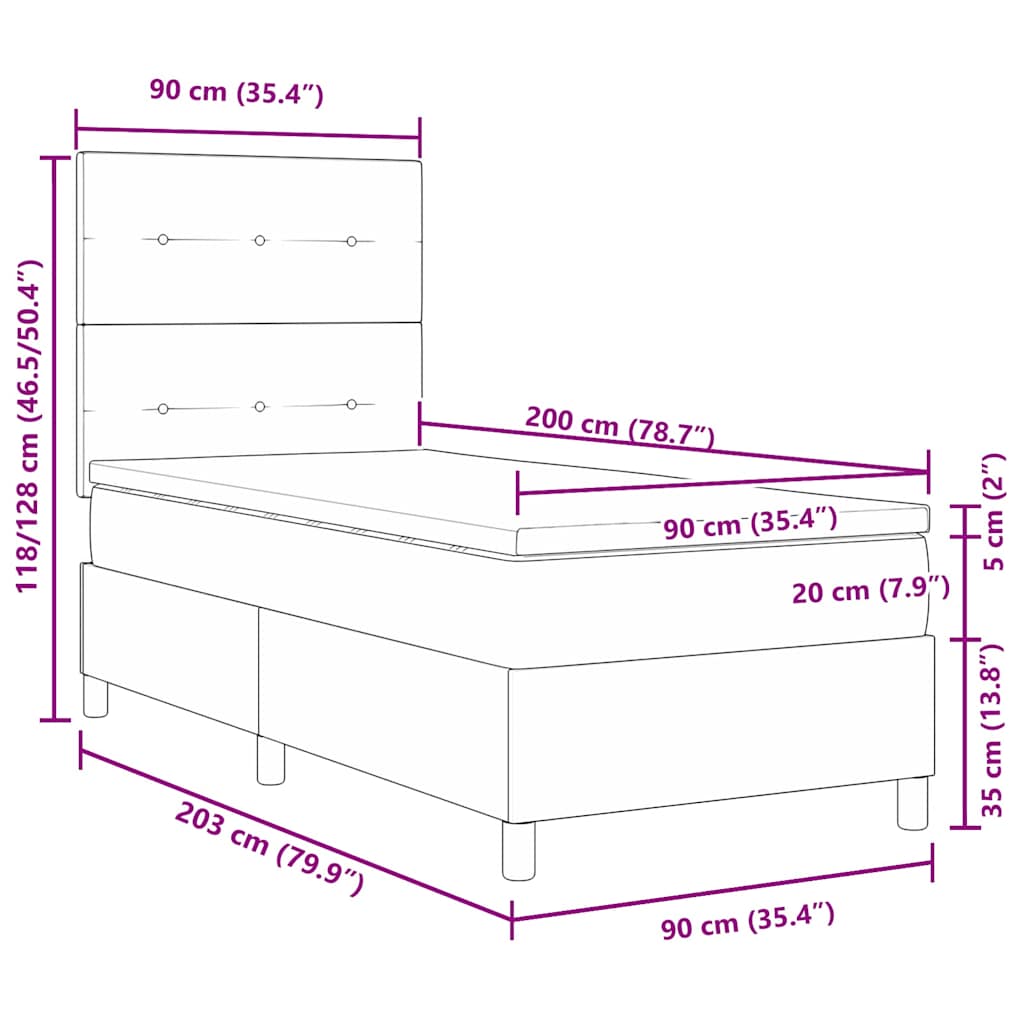 Lit à ressorts avec tête de lit Taupe 90 x 200 cm tissu - XIOS