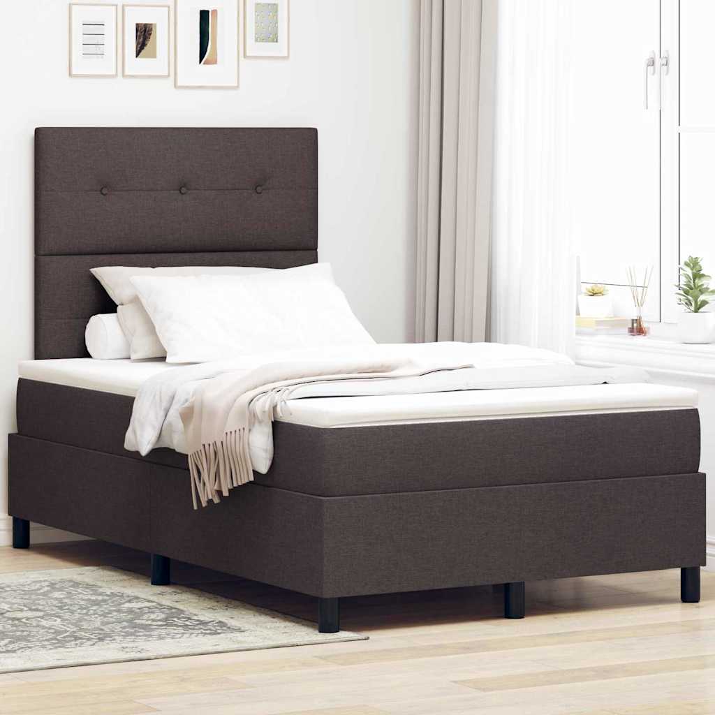 Lit à ressorts avec tête de lit Marron foncé 120 x 190 cm tissu