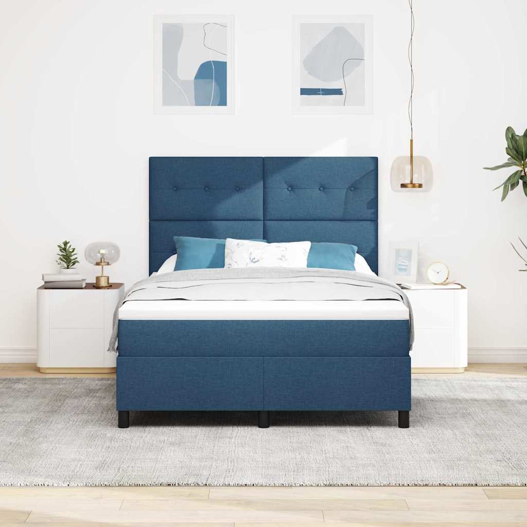Lit à ressorts avec tête de lit Bleu 140 x 200 cm tissu
