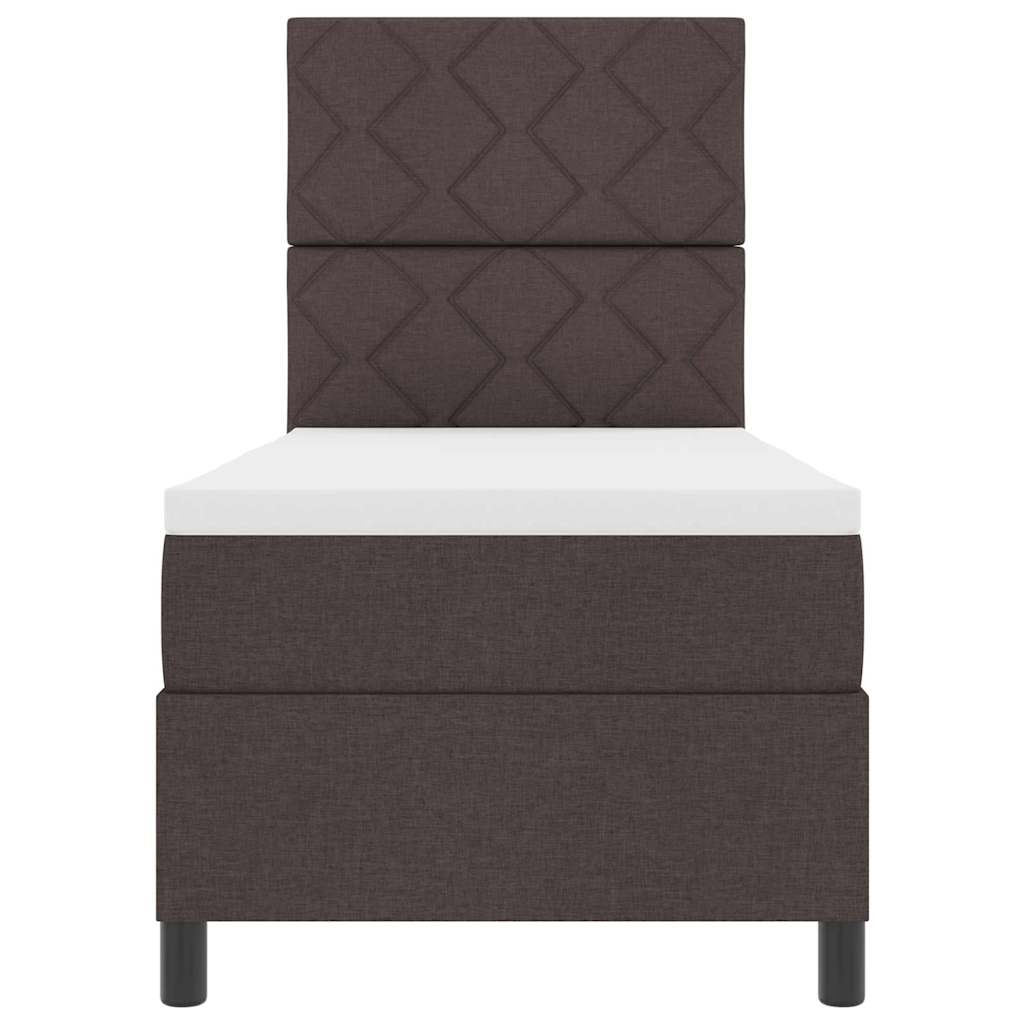 Lit à ressorts avec tête de lit Marron foncé 80 x 200 cm tissu