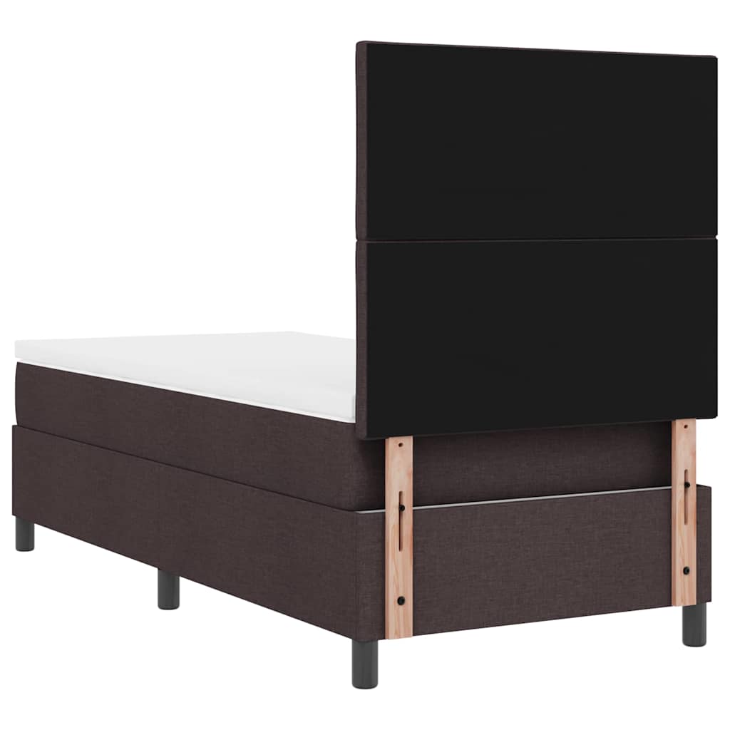 Lit à ressorts avec tête de lit Marron foncé 90 x 190 cm tissu