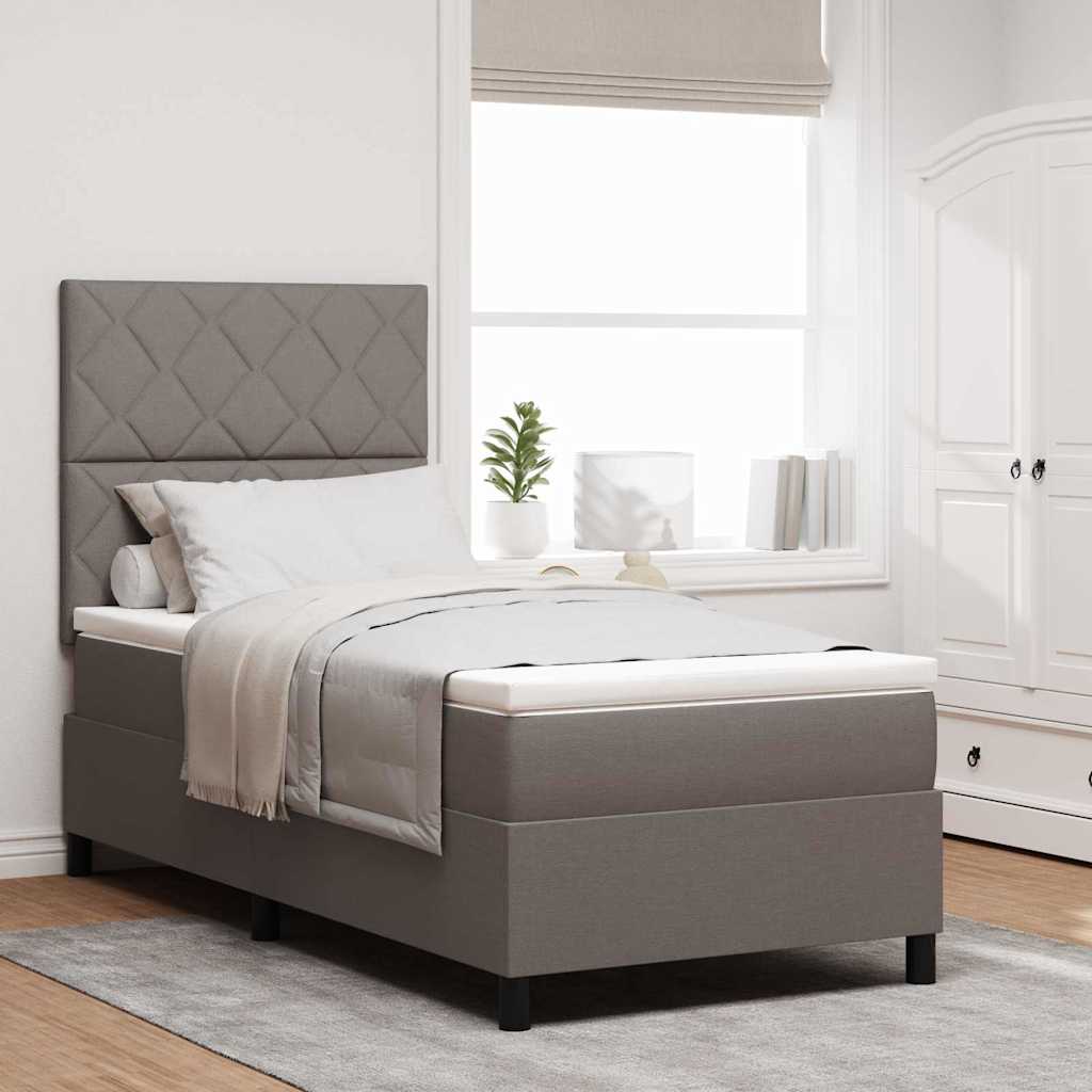 Lit à ressorts avec tête de lit Taupe 90 x 200 cm tissu