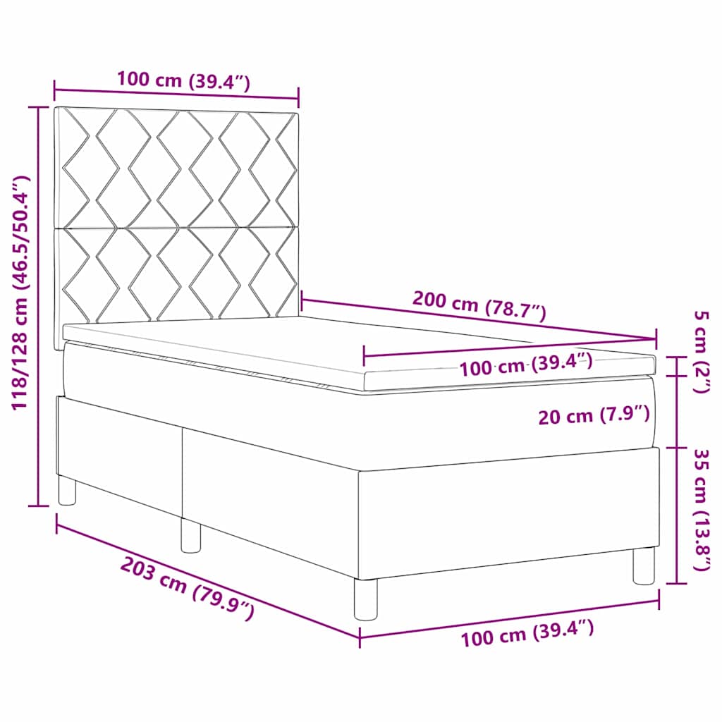 Lit à ressorts avec matelas Noir 100 x 200 cm tissu - XIOS