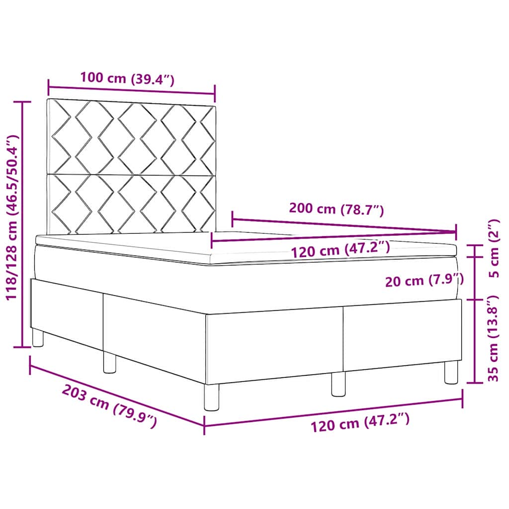 Lit à ressorts avec matelas Marron foncé 120 x 200 cm tissu - XIOS