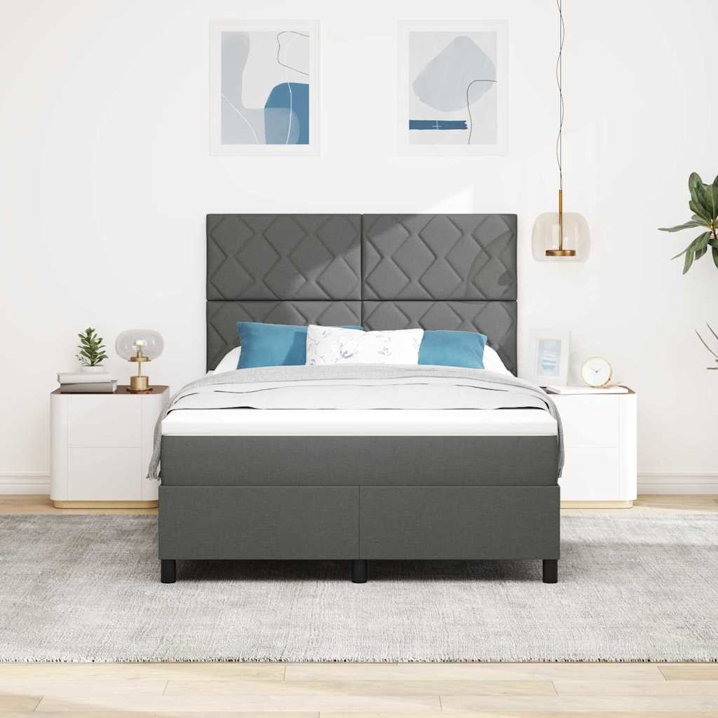 Lit à ressorts avec tête de lit Gris foncé 140 x 200 cm tissu