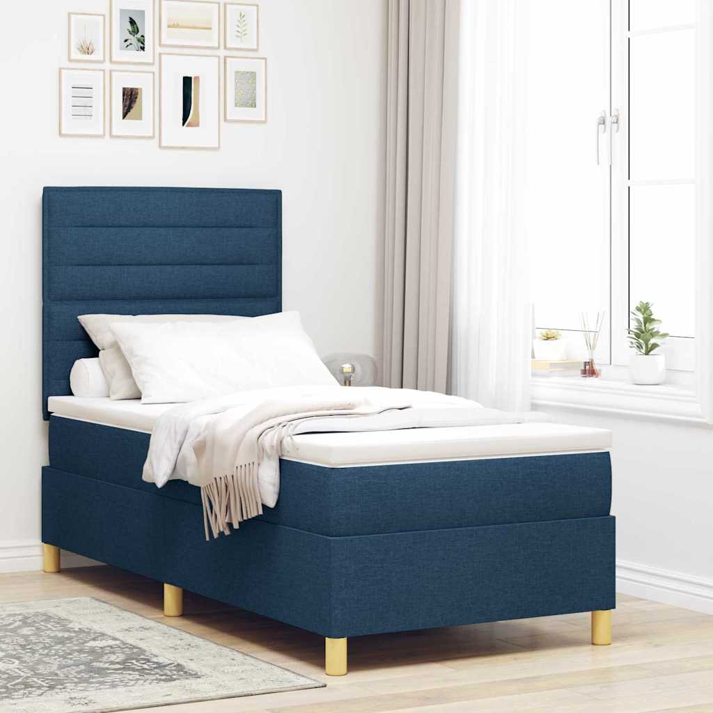 Lit à ressorts avec matelas Bleu 90 x 200 cm tissu - XIOS