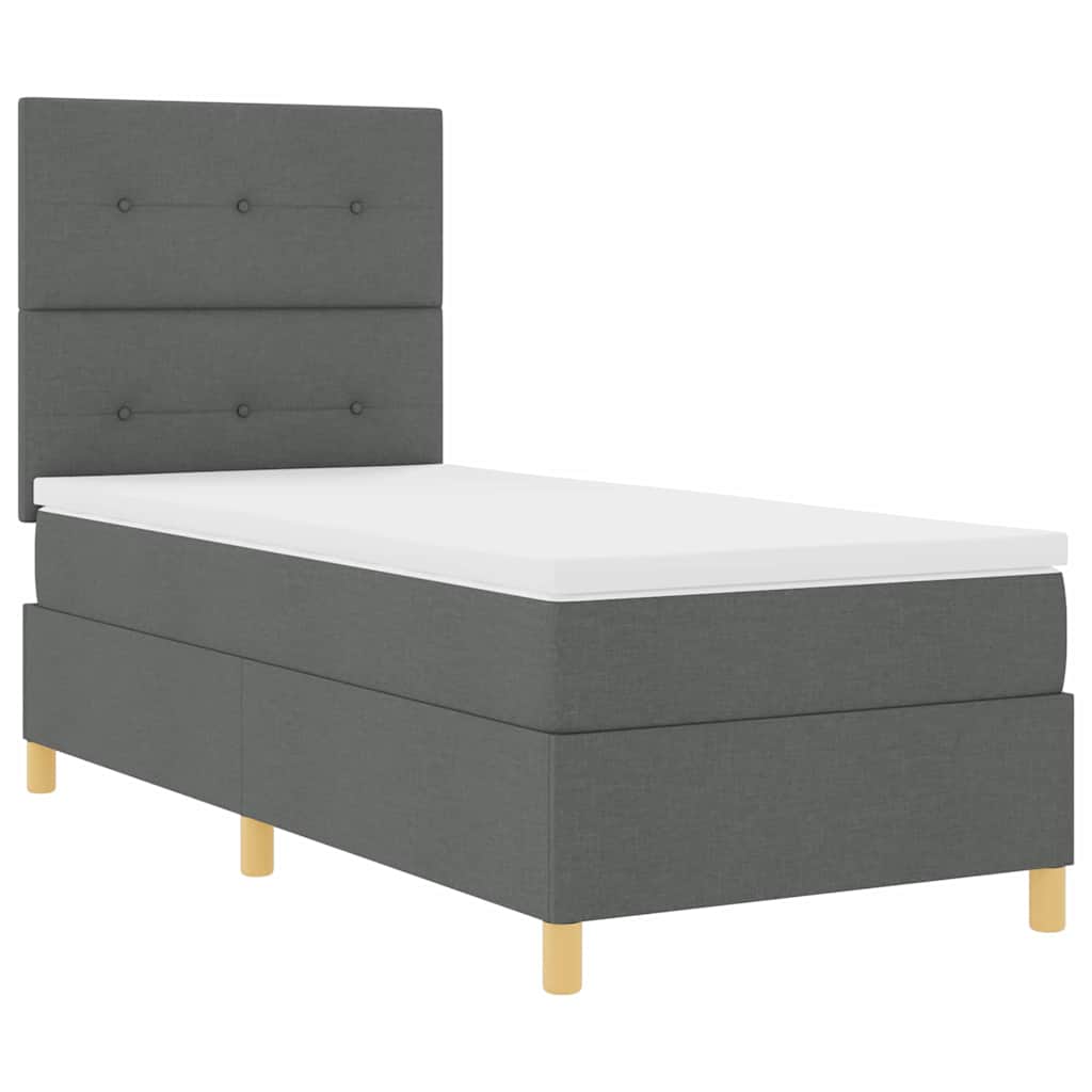 Lit à ressorts avec tête de lit Gris foncé 90 x 190 cm tissu