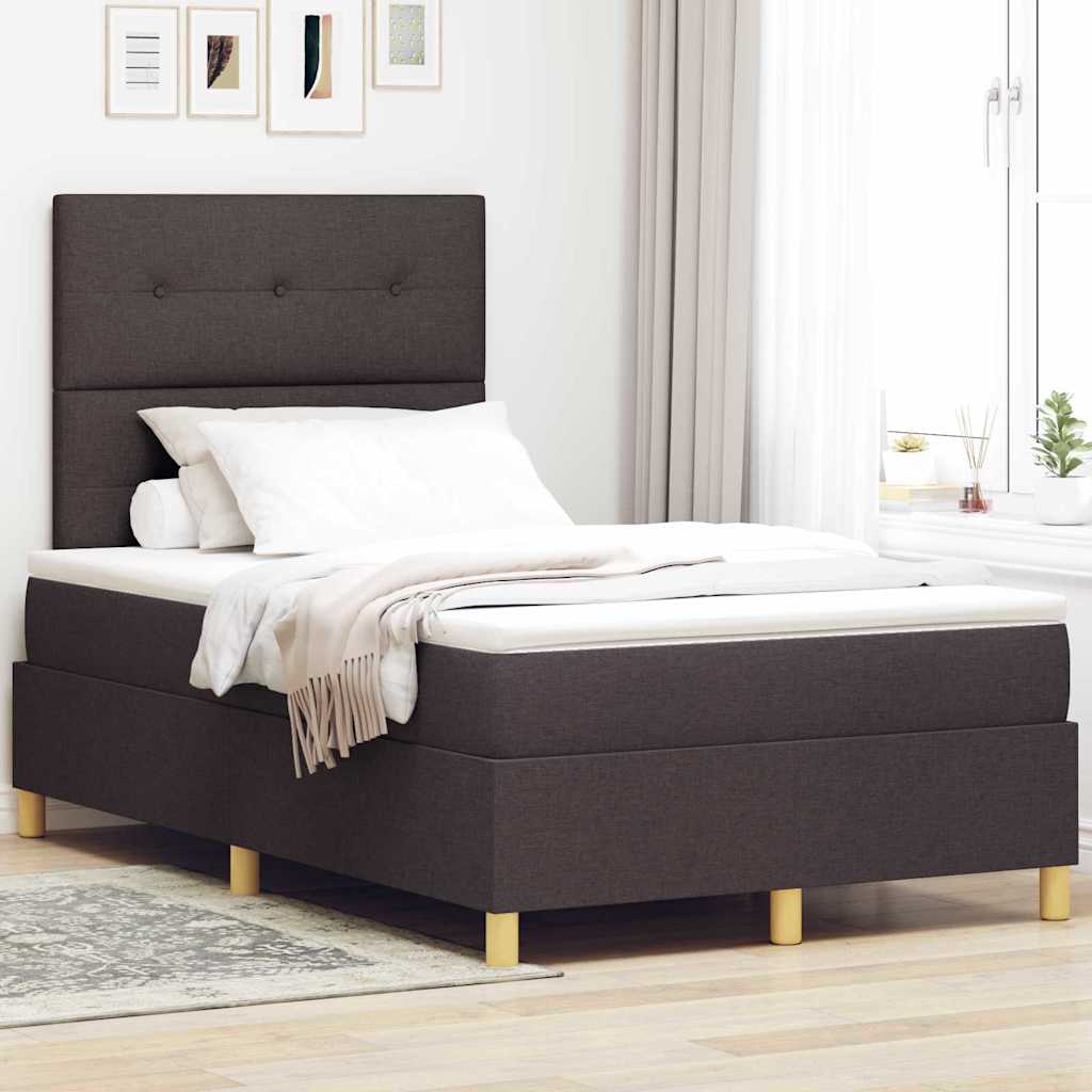 Lit à ressorts avec tête de lit Marron foncé 120 x 200 cm tissu