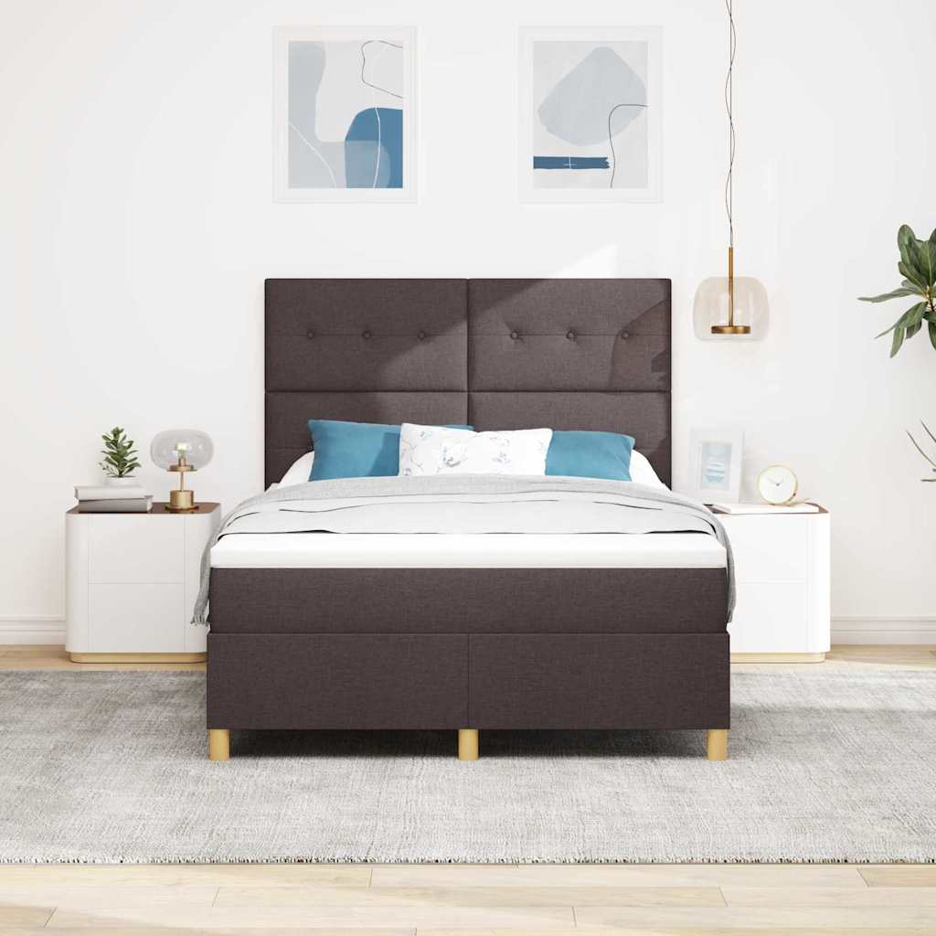 Lit à ressorts avec tête de lit Marron foncé 140 x 190 cm tissu - XIOS