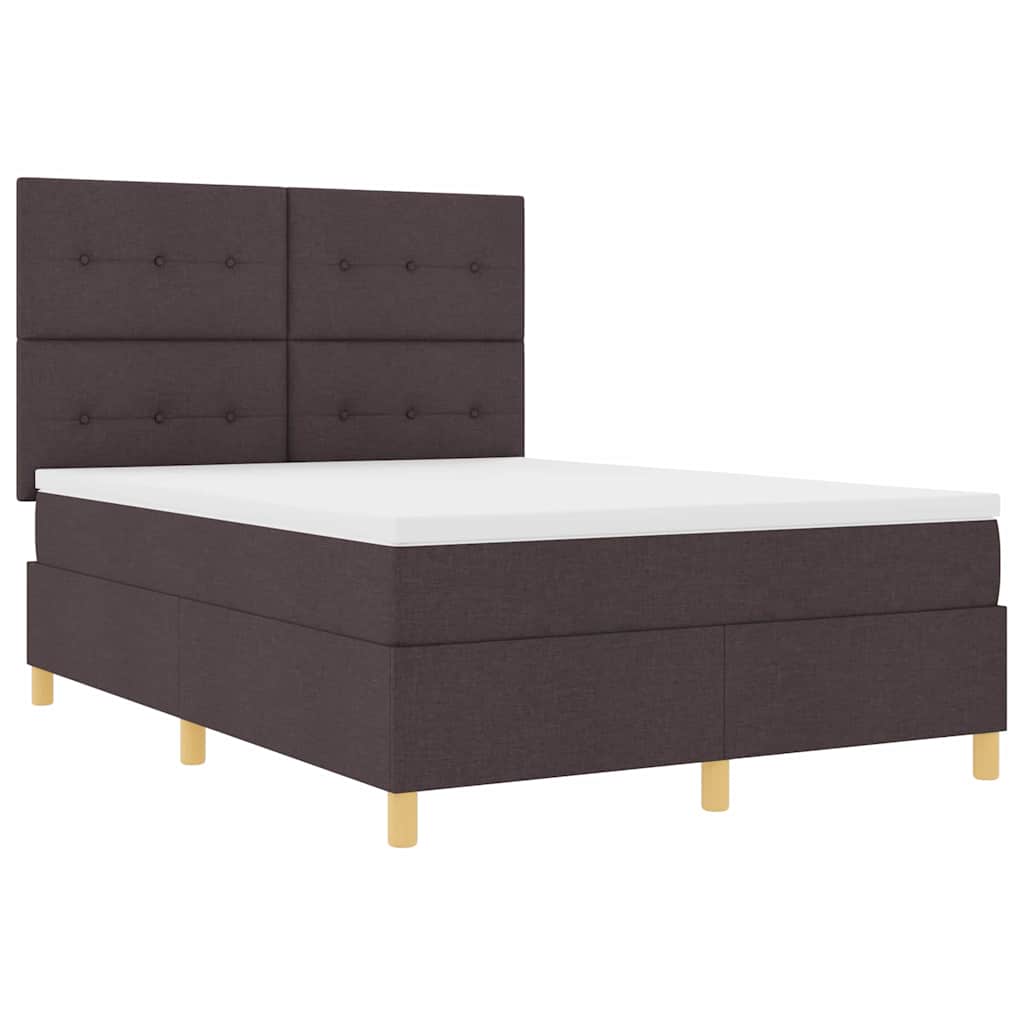Lit à ressorts avec tête de lit Marron foncé 140 x 190 cm tissu - XIOS