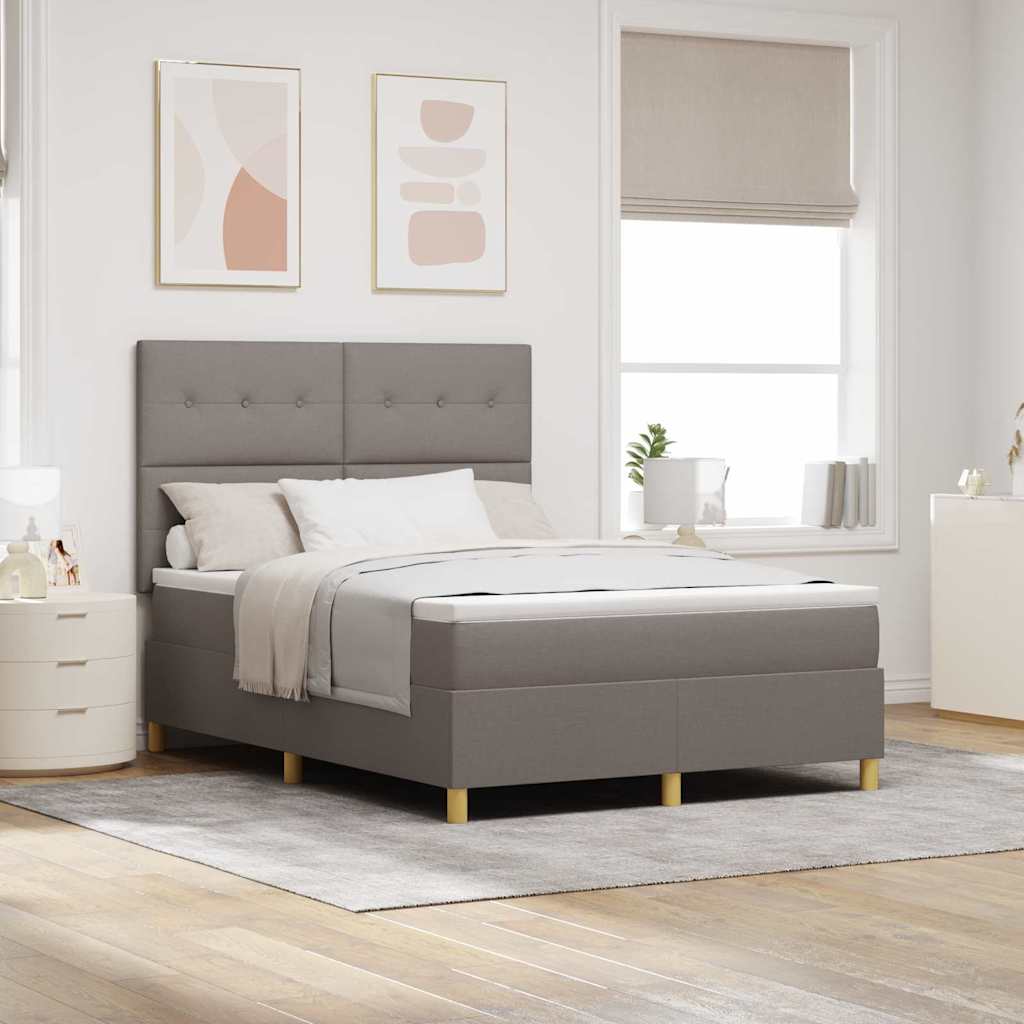 Lit à ressorts avec tête de lit Taupe 140 x 190 cm tissu