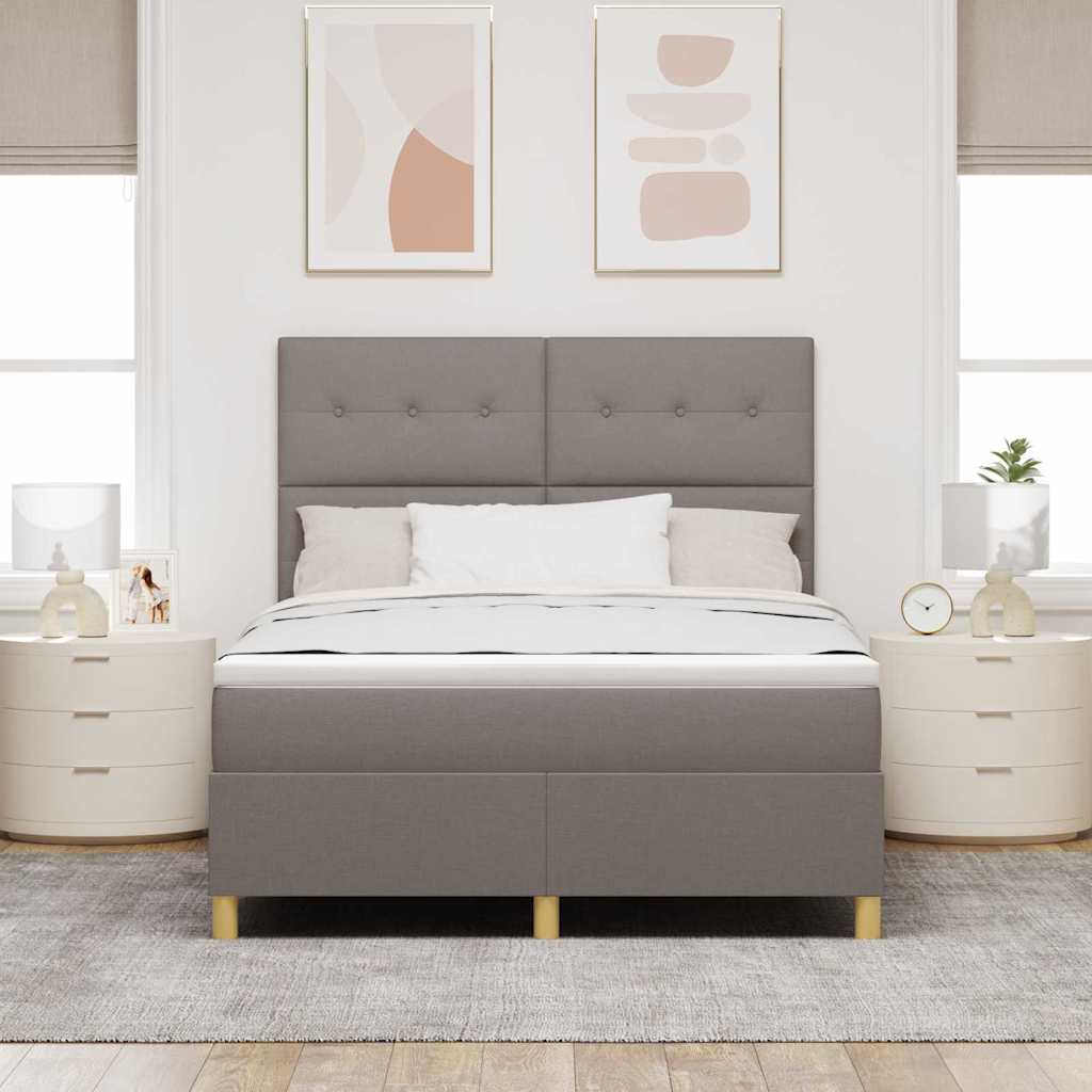 Lit à ressorts avec tête de lit Taupe 140 x 190 cm tissu