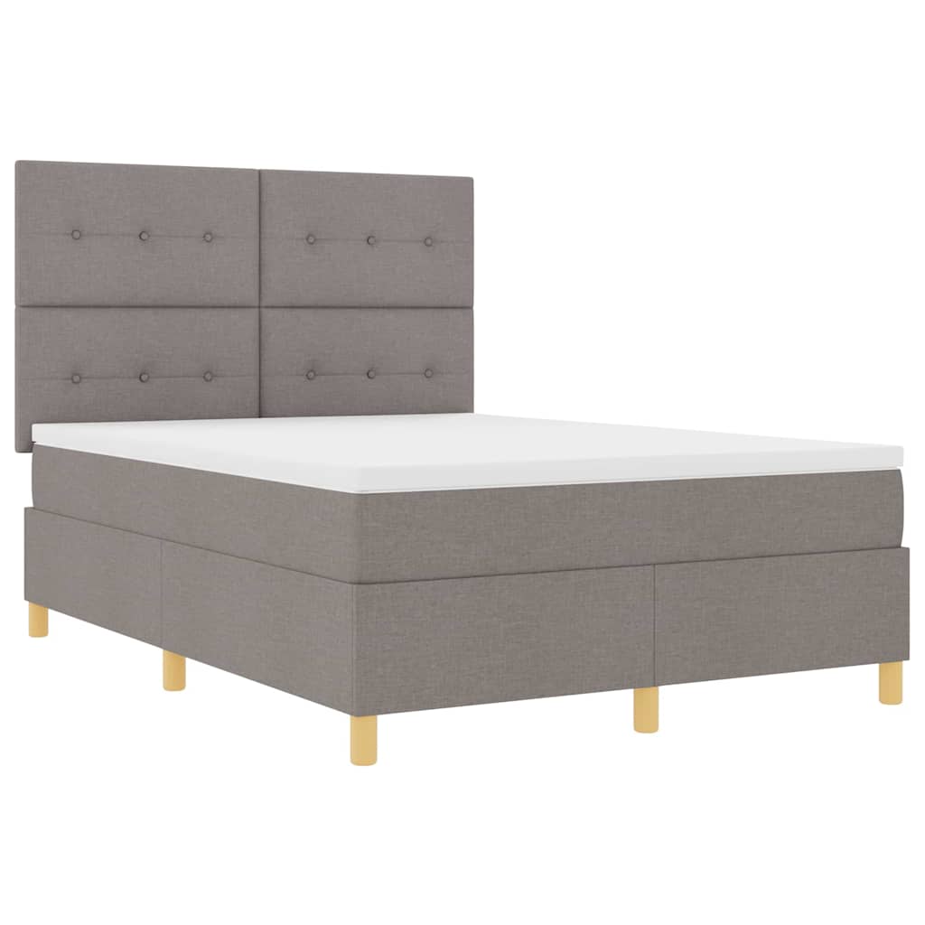 Lit à ressorts avec tête de lit Taupe 140 x 190 cm tissu
