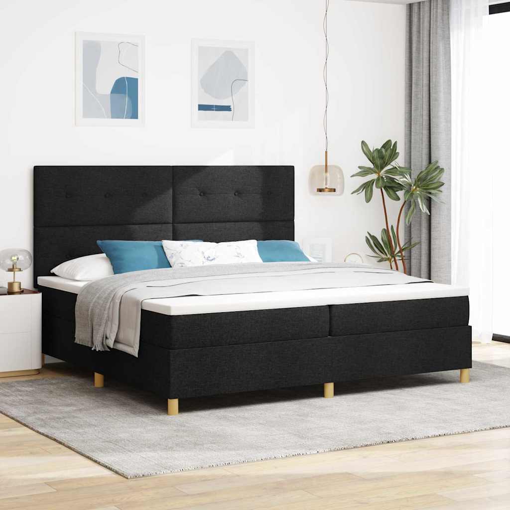 Lit à ressorts avec tête de lit Noir 200 x 200 cm tissu