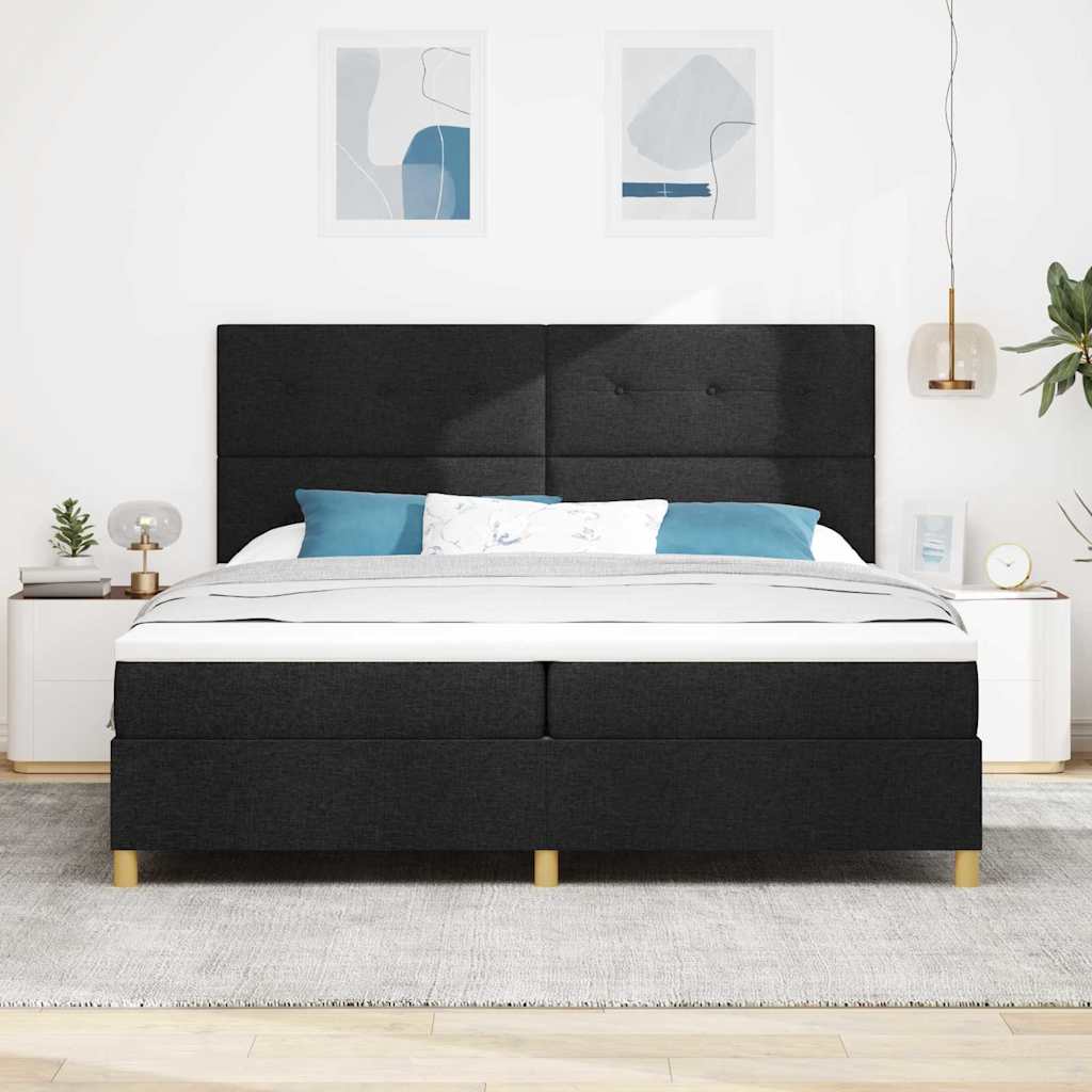 Lit à ressorts avec tête de lit Noir 200 x 200 cm tissu