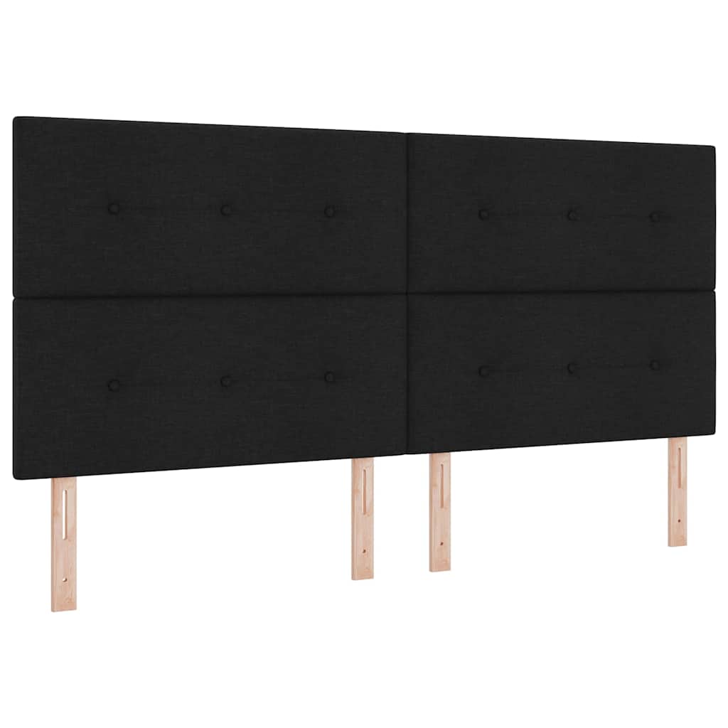 Lit à ressorts avec tête de lit Noir 200 x 200 cm tissu