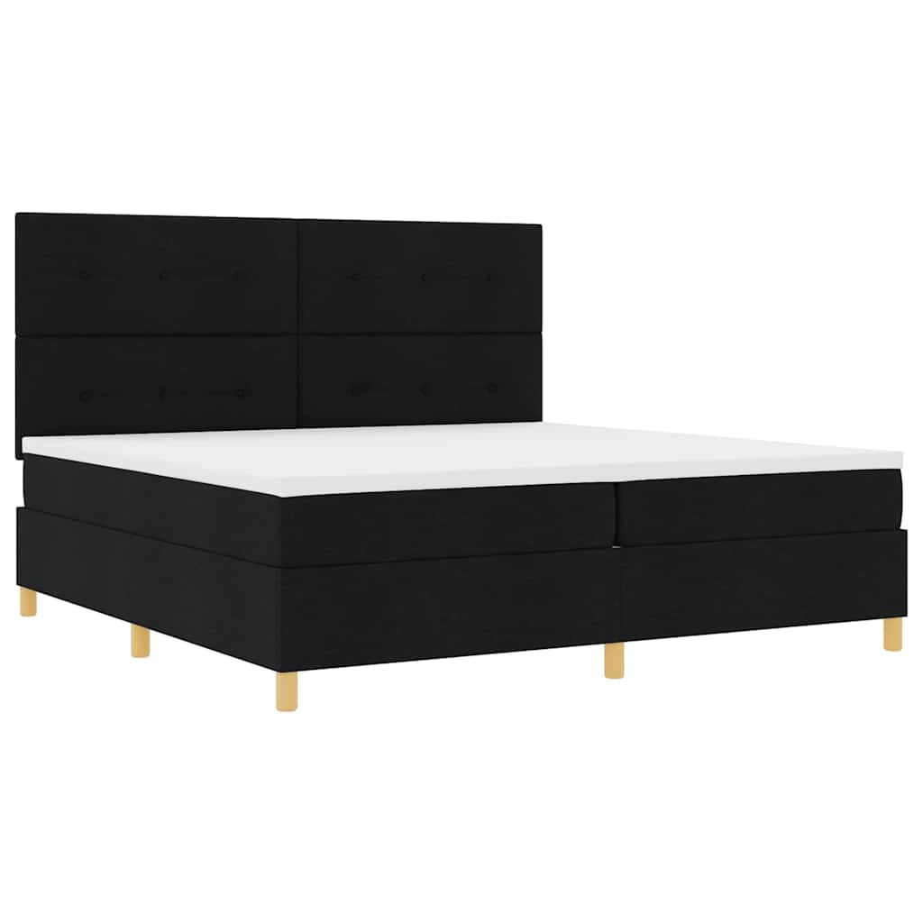 Lit à ressorts avec tête de lit Noir 200 x 200 cm tissu