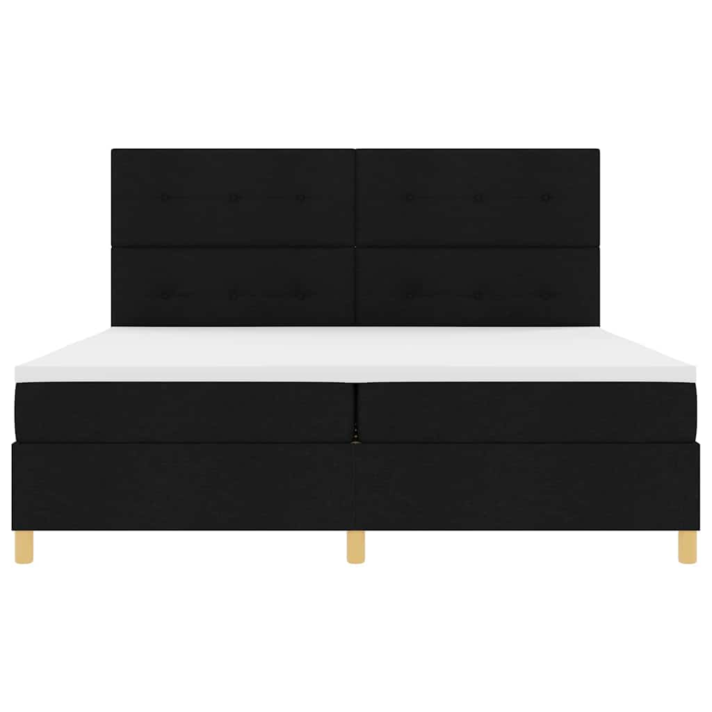 Lit à ressorts avec tête de lit Noir 200 x 200 cm tissu
