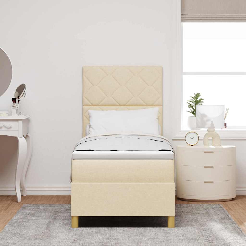 Lit à ressorts avec tête de lit Crème 80 x 200 cm tissu