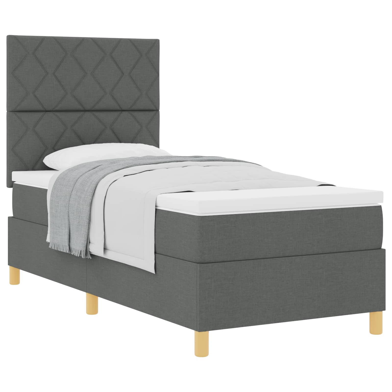 Lit à ressorts avec tête de lit Gris foncé 90 x 190 cm tissu