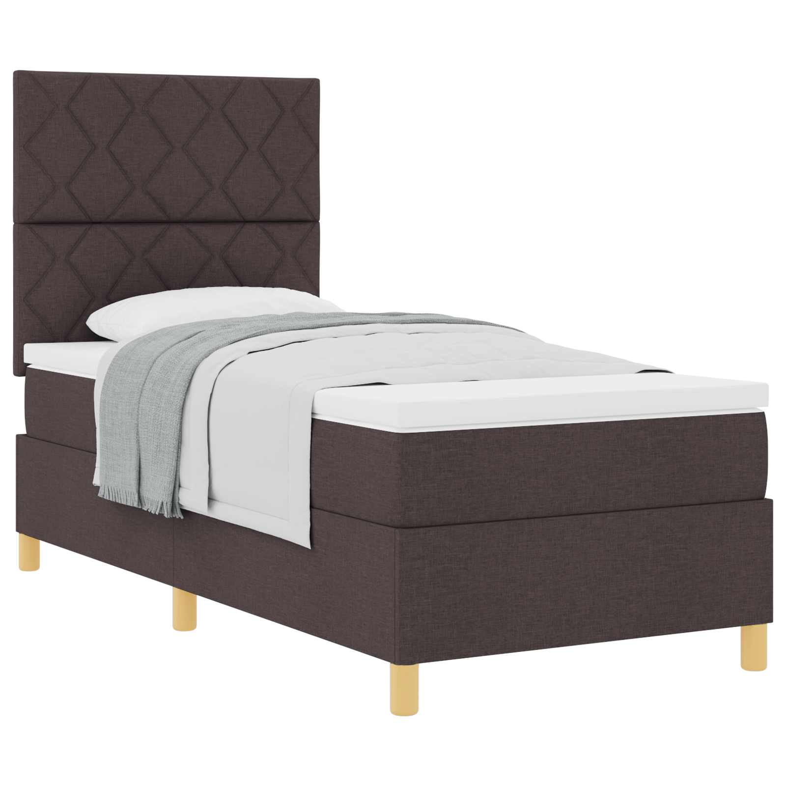 Lit à ressorts avec tête de lit Marron foncé 90 x 190 cm tissu