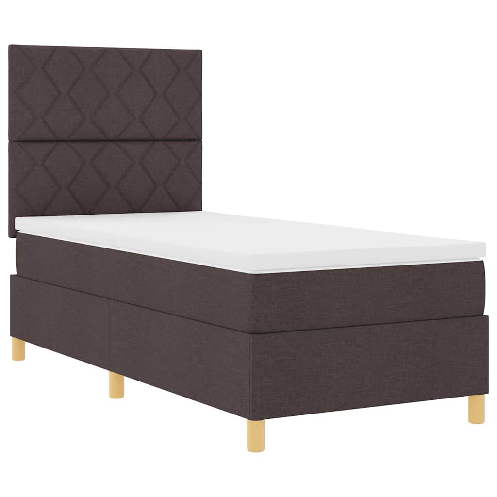 Lit à ressorts avec tête de lit Marron foncé 90 x 190 cm tissu