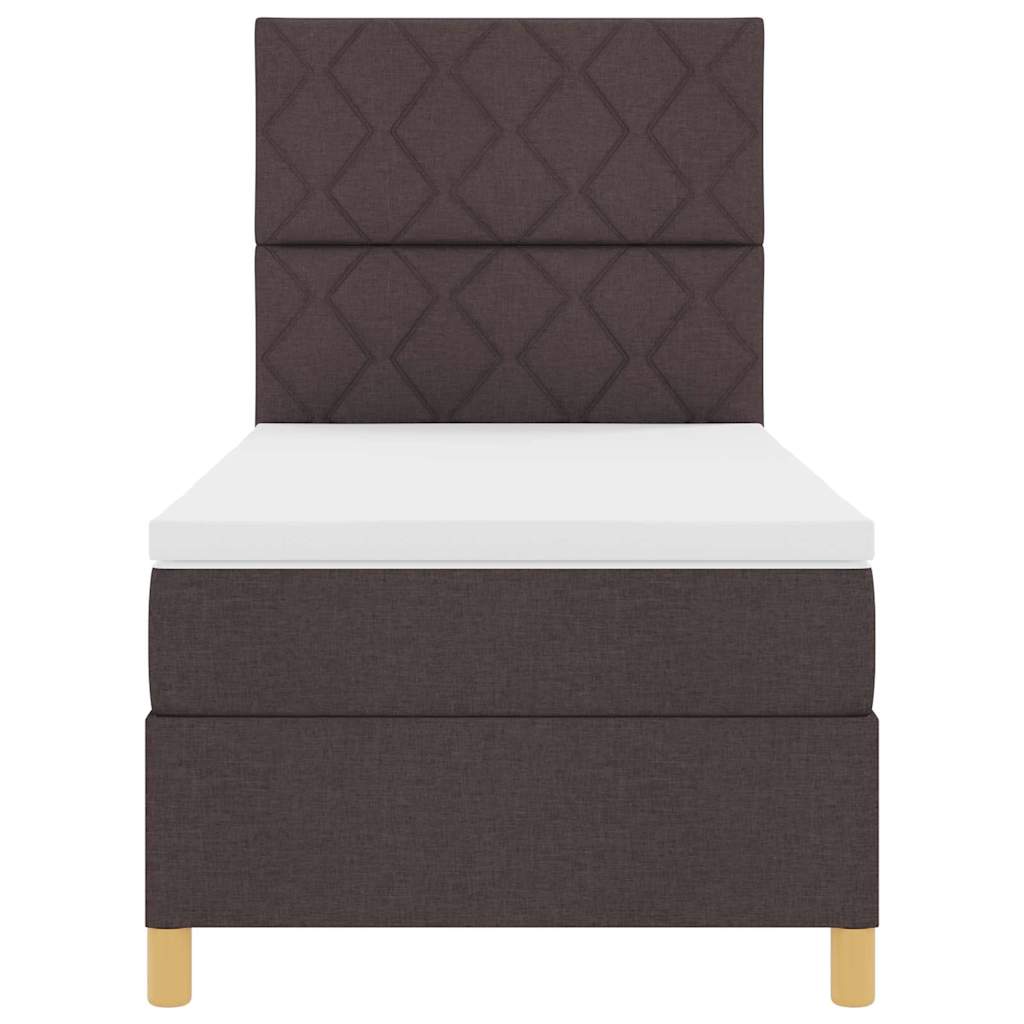 Lit à ressorts avec tête de lit Marron foncé 90 x 190 cm tissu
