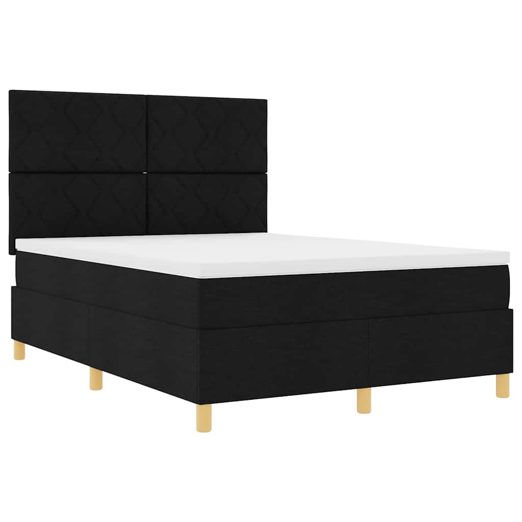 Lit à ressorts avec tête de lit Noir 140 x 190 cm tissu - XIOS