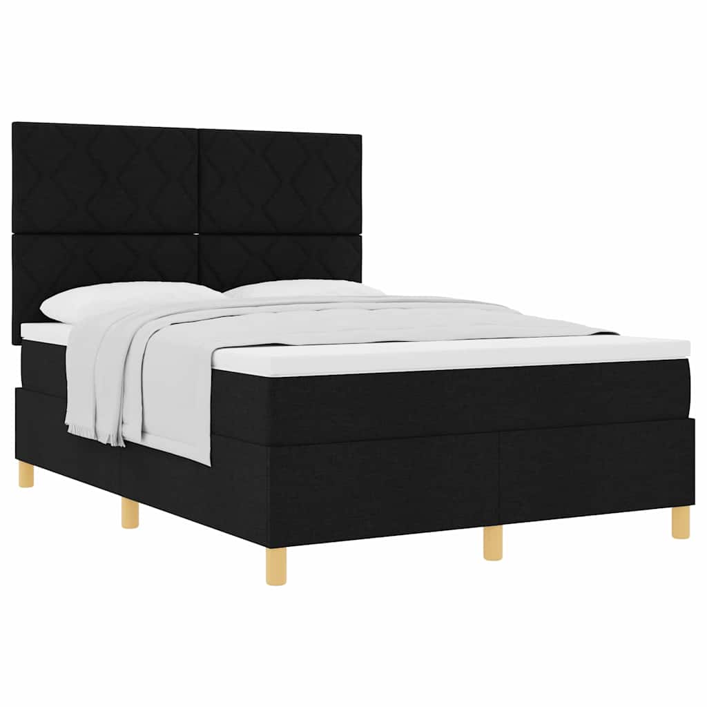 Lit à ressorts avec tête de lit Noir 140 x 190 cm tissu - XIOS