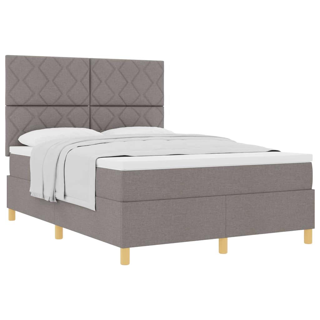 Lit à ressorts avec tête de lit Taupe 140 x 190 cm tissu - XIOS