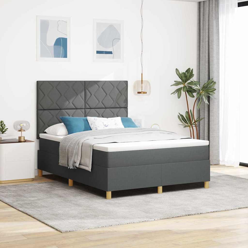 Lit à ressorts avec tête de lit Gris foncé 160 x 200 cm tissu