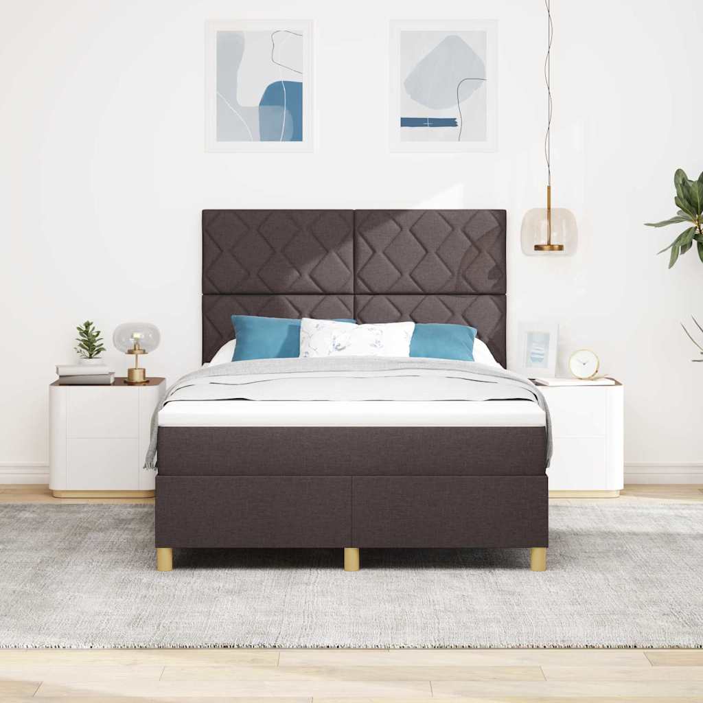 Lit à ressorts avec tête de lit Marron foncé 160 x 200 cm tissu