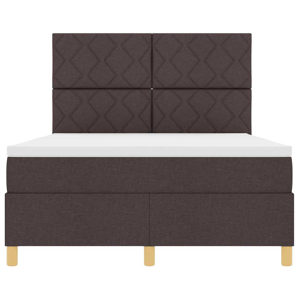 Lit à ressorts avec tête de lit Marron foncé 160 x 200 cm tissu