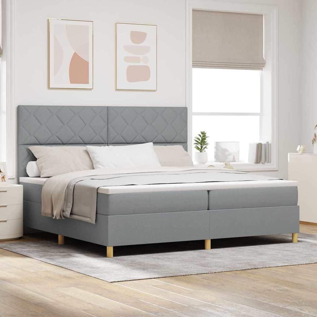 Lit à ressorts avec tête de lit Gris clair 200 x 200 cm tissu