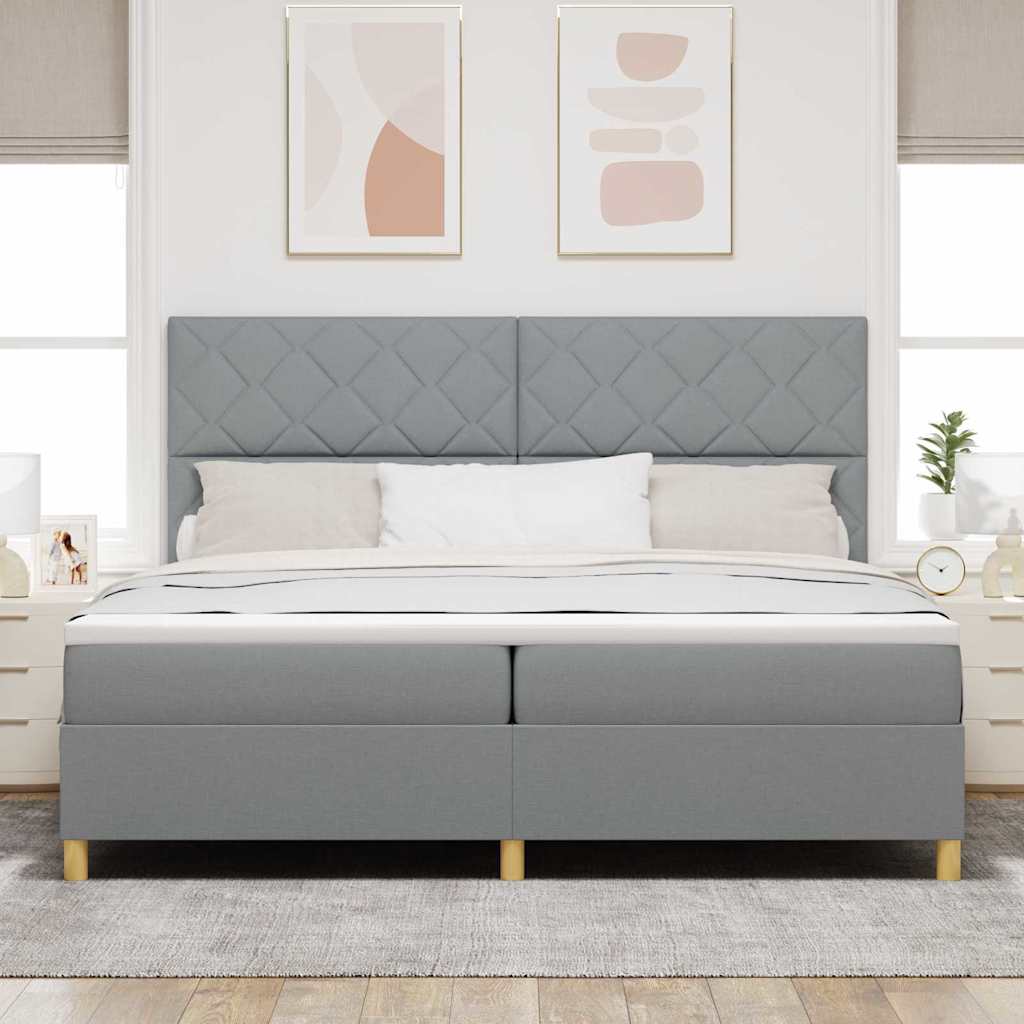 Lit à ressorts avec tête de lit Gris clair 200 x 200 cm tissu