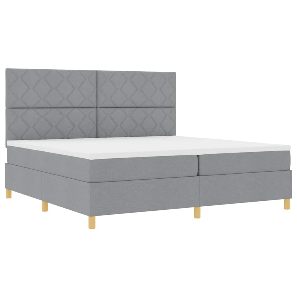 Lit à ressorts avec tête de lit Gris clair 200 x 200 cm tissu