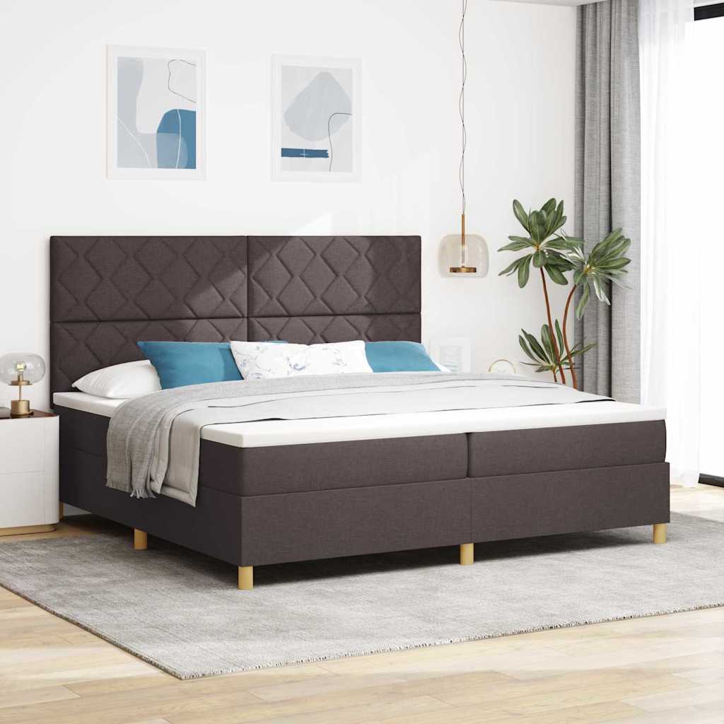 Lit à ressorts avec tête de lit Marron foncé 200 x 200 cm tissu - XIOS